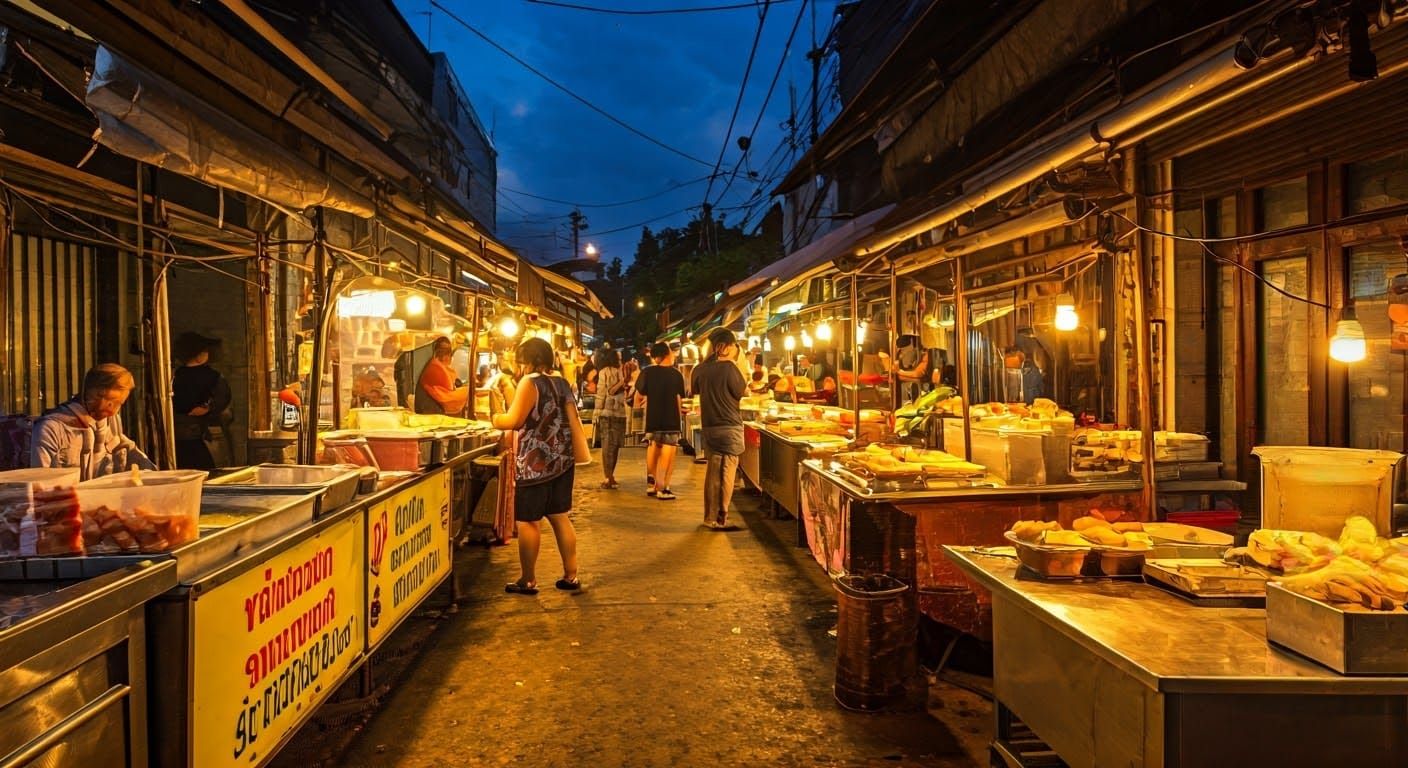 Vibrant Street Food Market in Phuket, Thailand