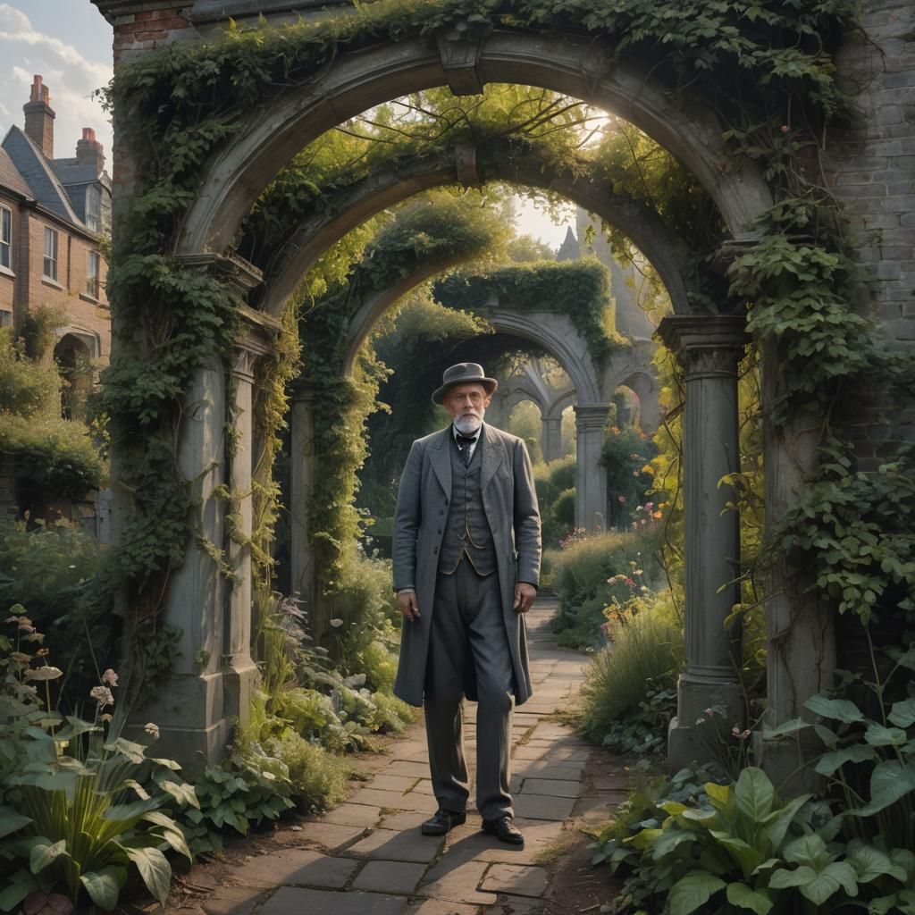 Overgrown Victorian Garden in Grey Evening Light