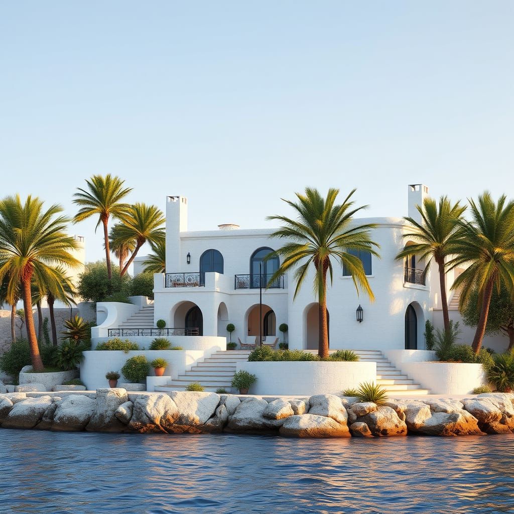 White Stone Residence by the Sea in Realismo Style