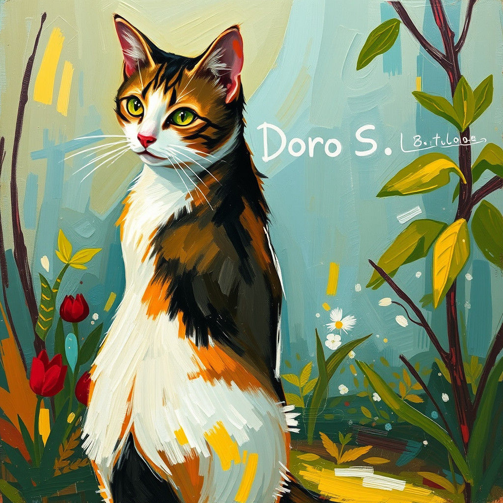 Whimsical Cat in Gauguin's Expressive Style