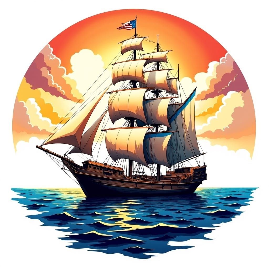 Sailboat Vector Art Pirate Logo Illustration