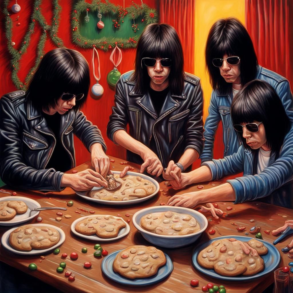 The Ramones Baking Christmas Cookies: Hyperrealistic Art