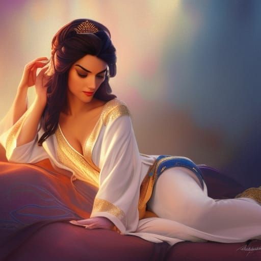 Princess Jasmine and Rajah in Art Nouveau Style