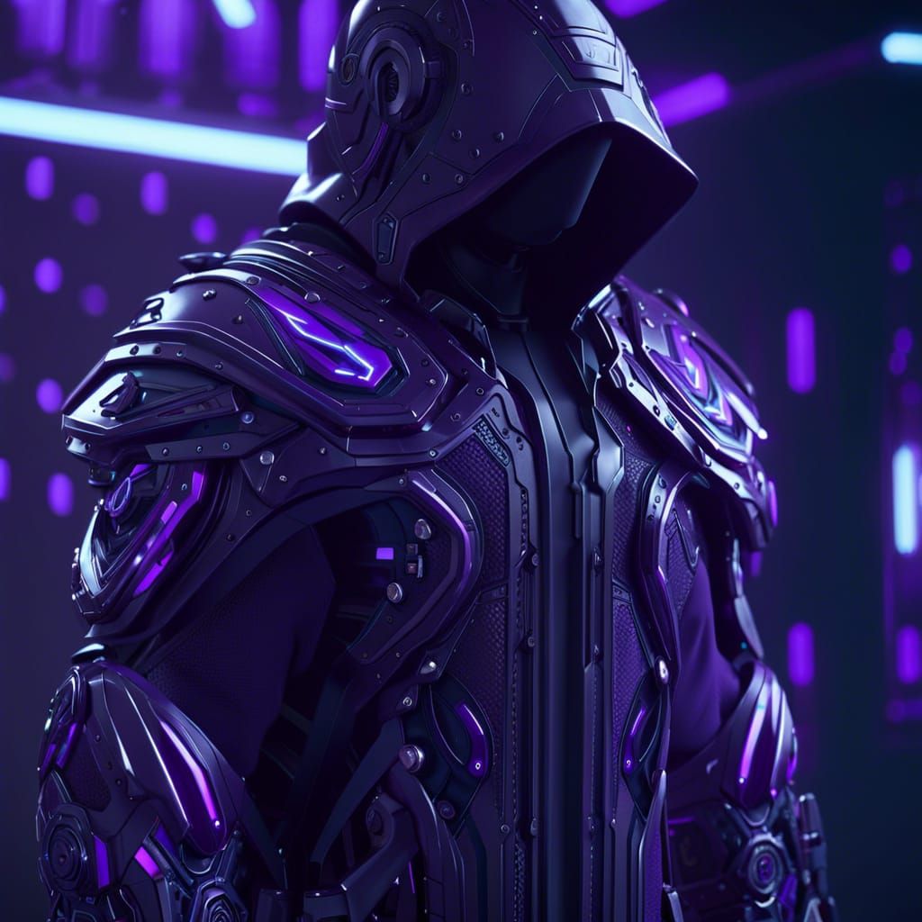 Futuristic Figure in Purple Robe with Mech Details