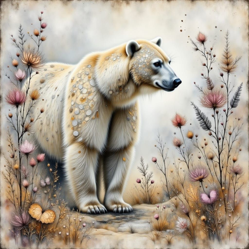 Polar Bear in Misty Autumn Watercolor
