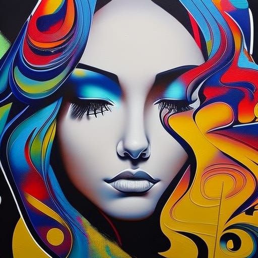 Colorful Graffiti Art of Daydreaming Woman
