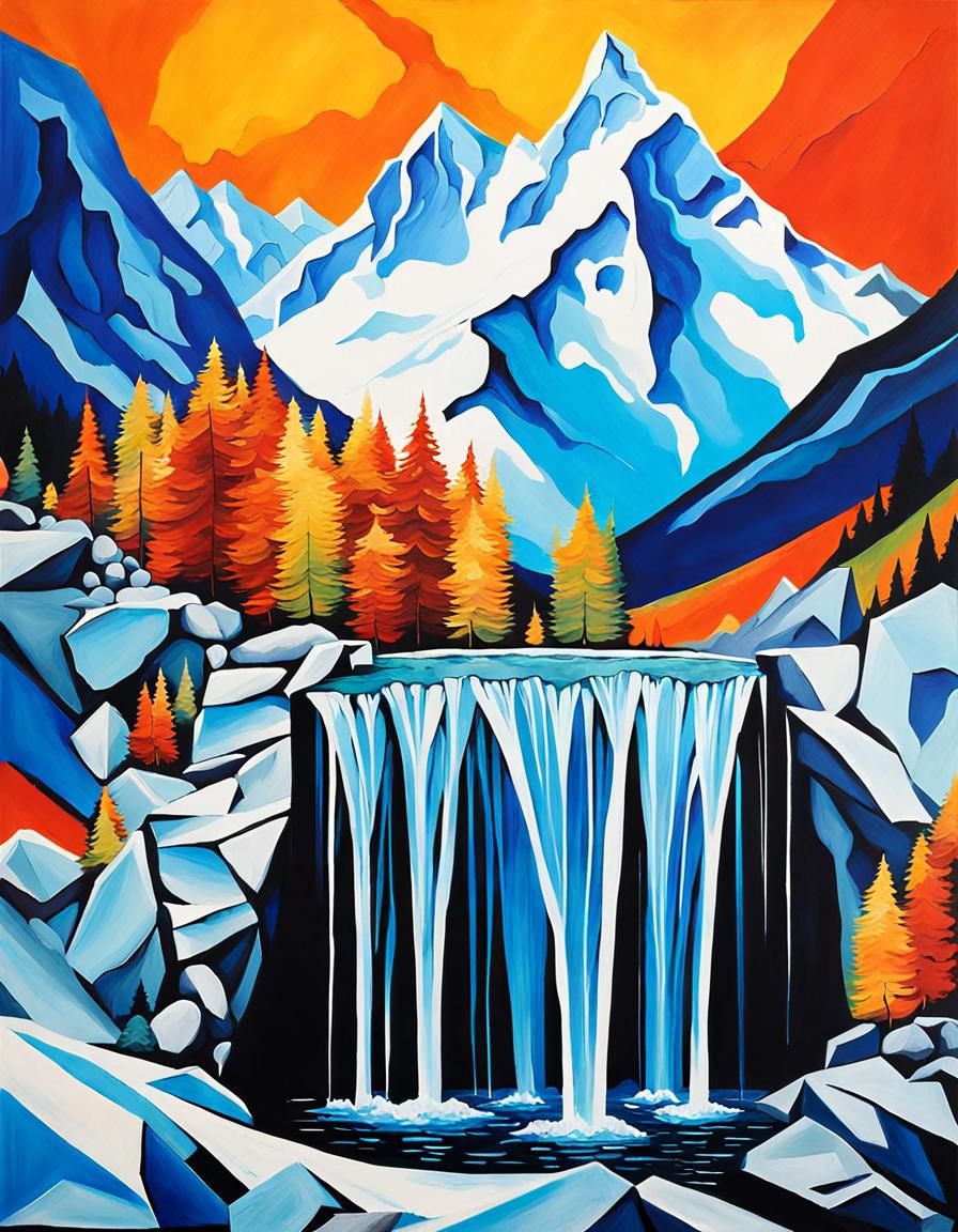 Abstract Glacier Fountain with Complementary Colors