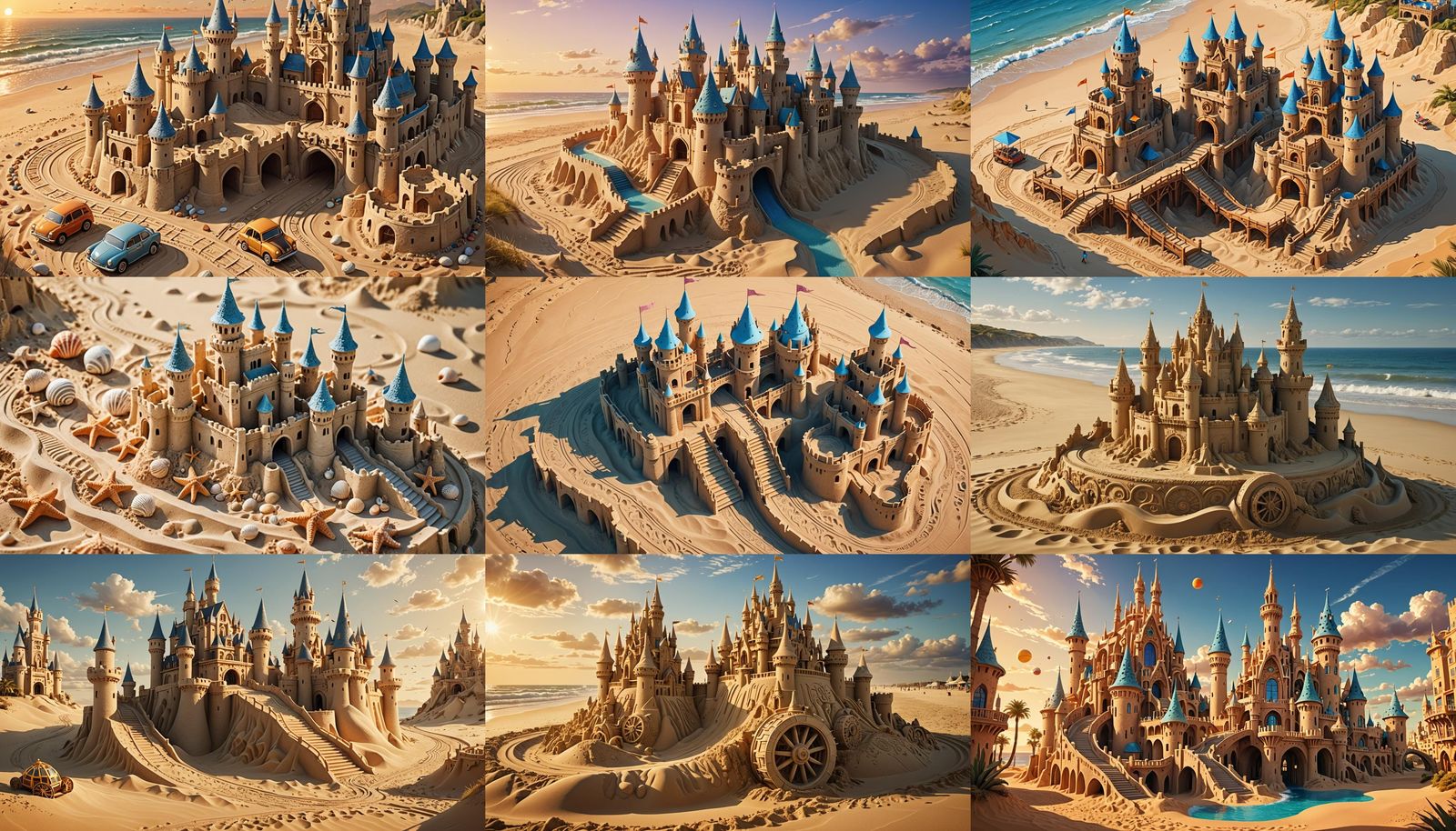 Elaborate Sandcastles Connected by Racing Track