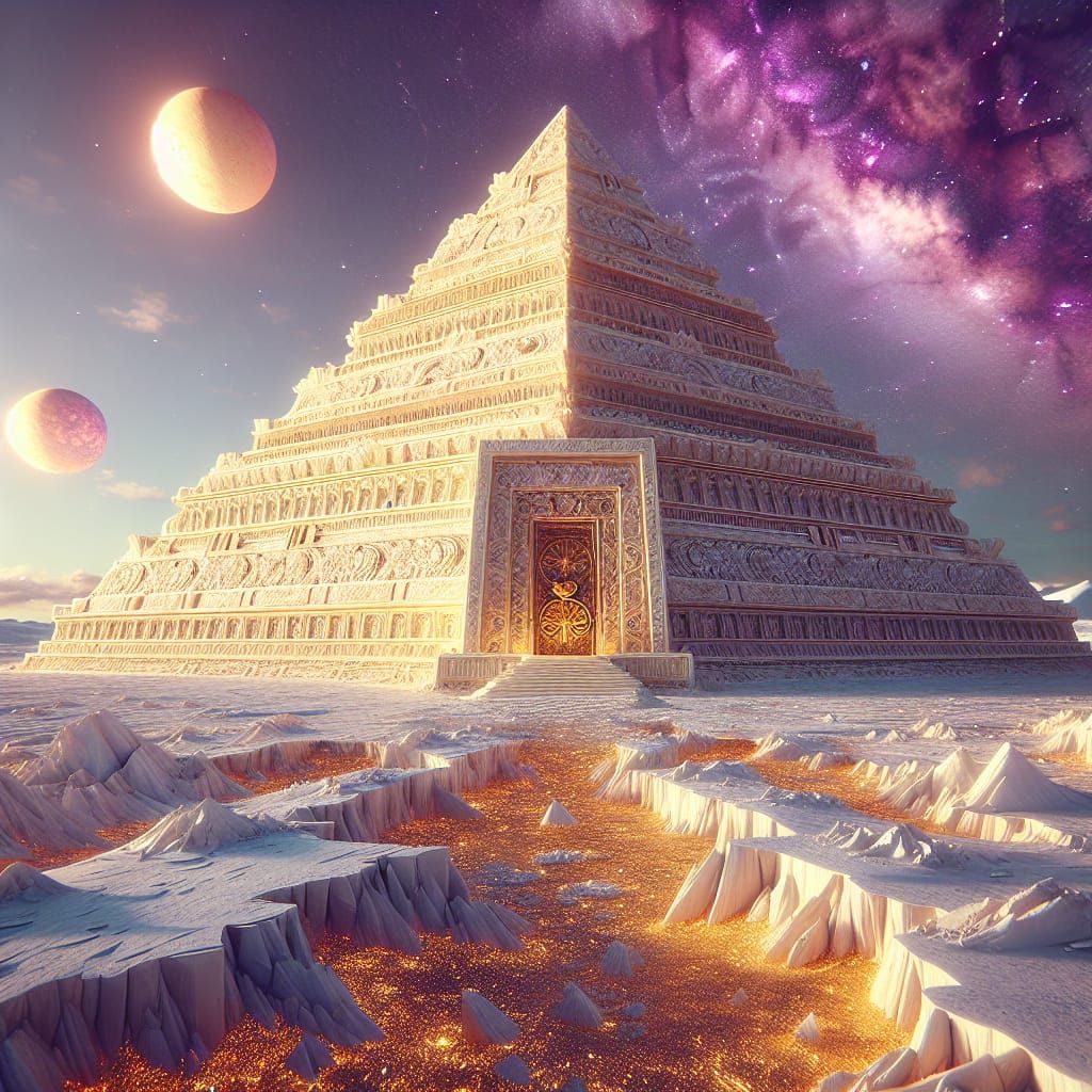 Ivory Pyramid Emerges in Alien Landscape