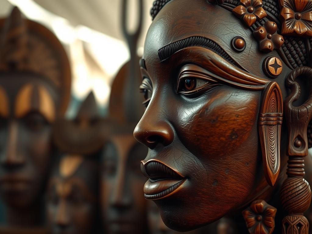 Carved African Woman Sculpture with Tribal Patterns