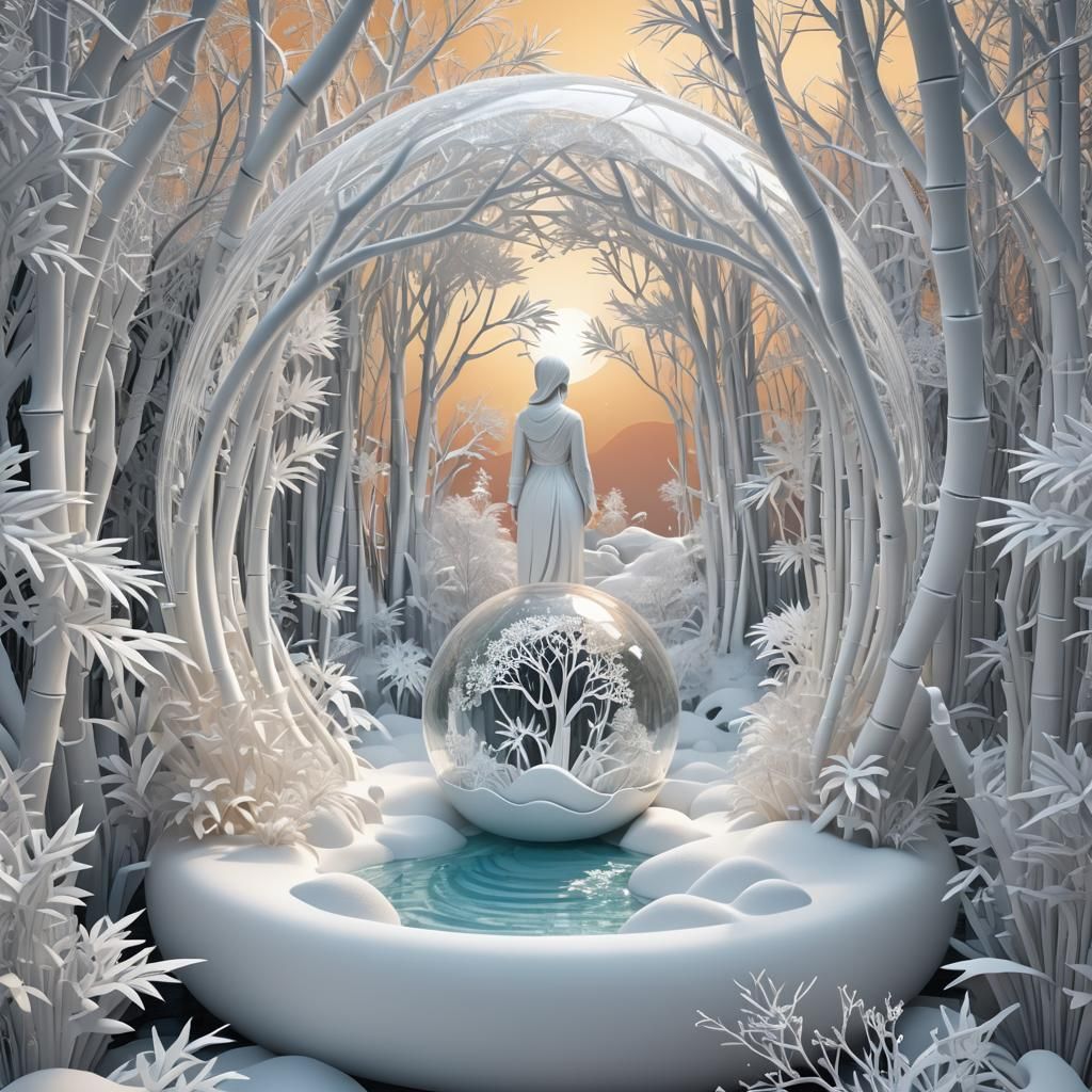Snow Globe Spa Scene with Humanoid Figure