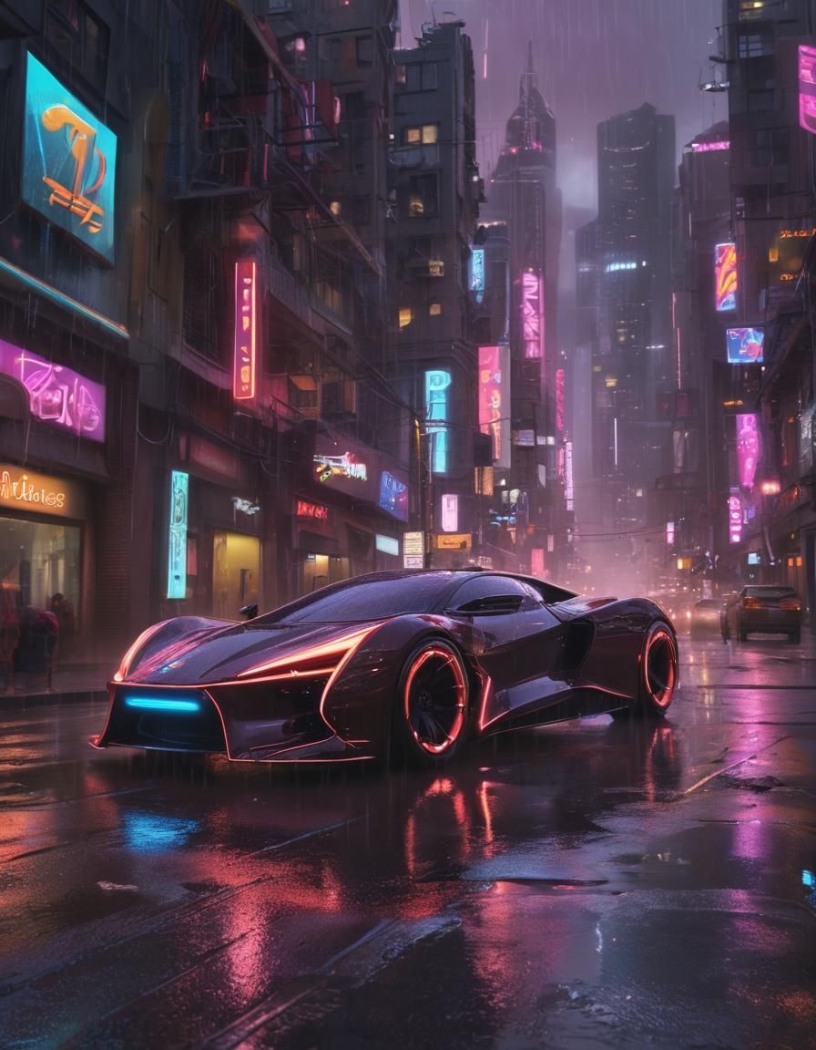 Futuristic Car Chase in Neon Cityscape