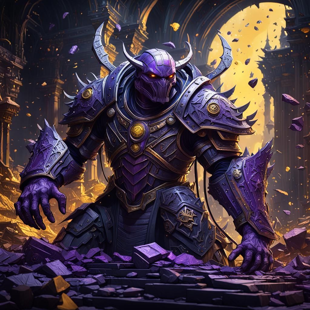 Dark Fantasy Shattered Figure in Purple and Yellow