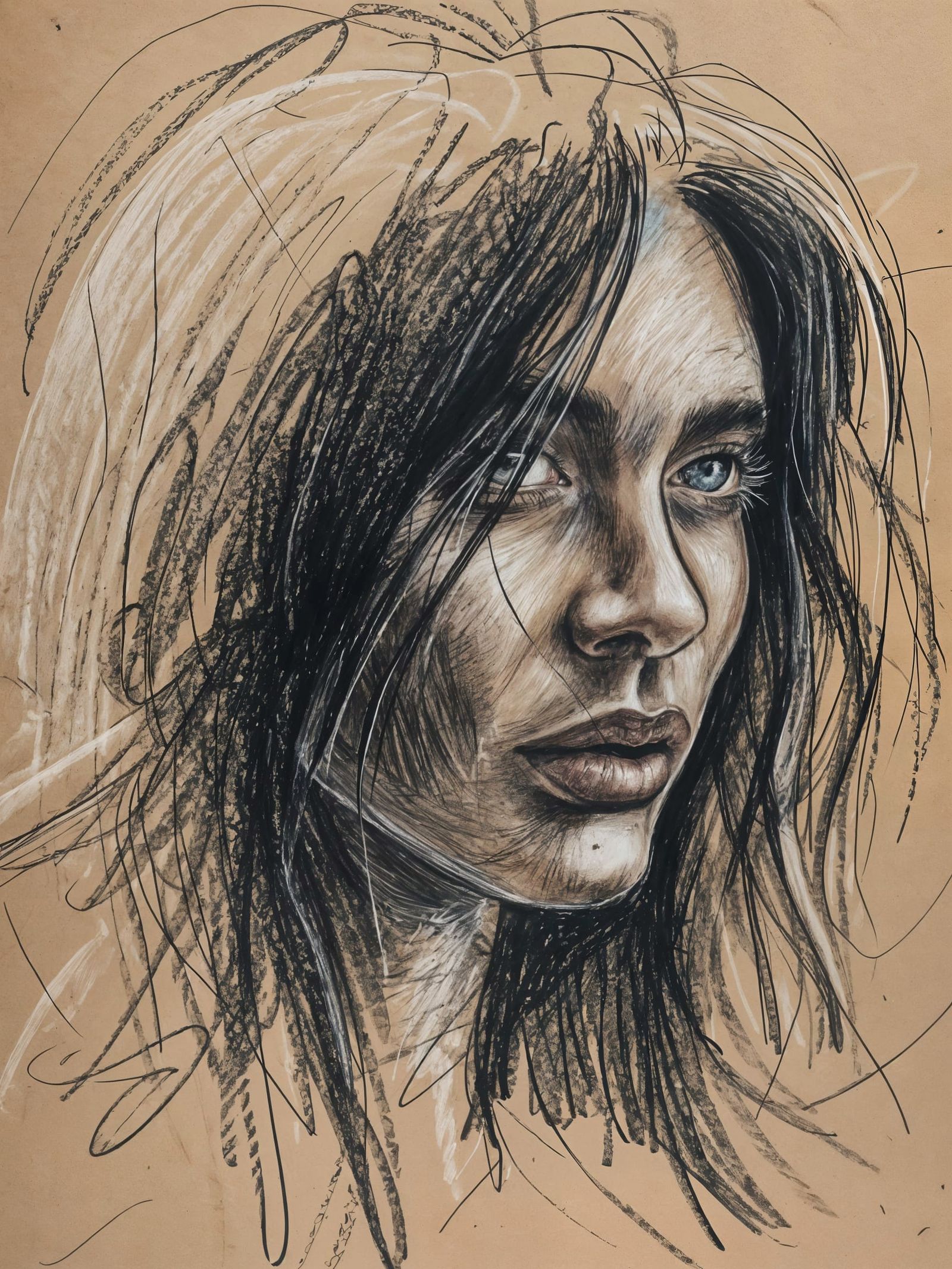Dramatic Sepia Portrait with Charcoal and Pencil