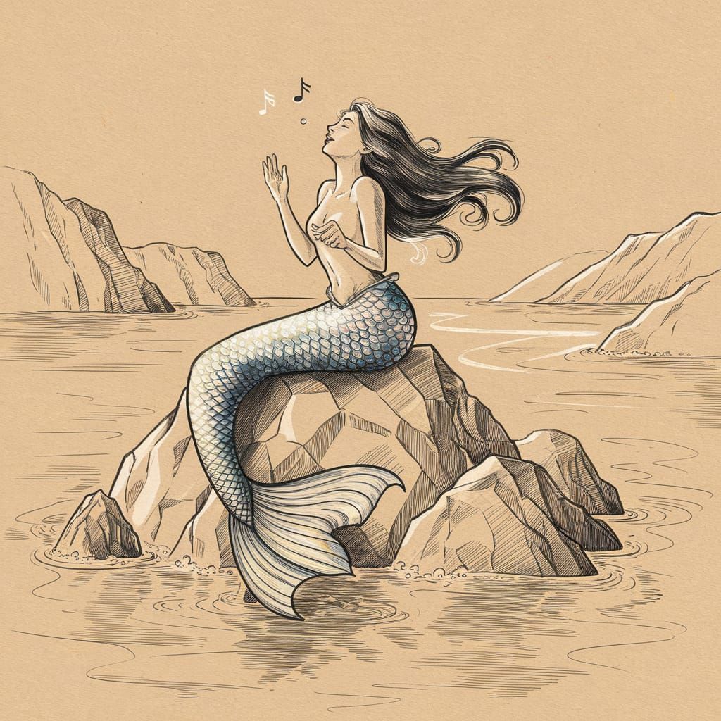 Mermaid in Enchanting Charcoal Sketch