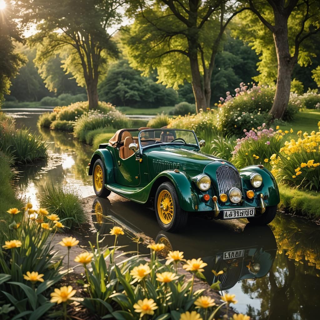 English Green Morgan on Picturesque Pond Path