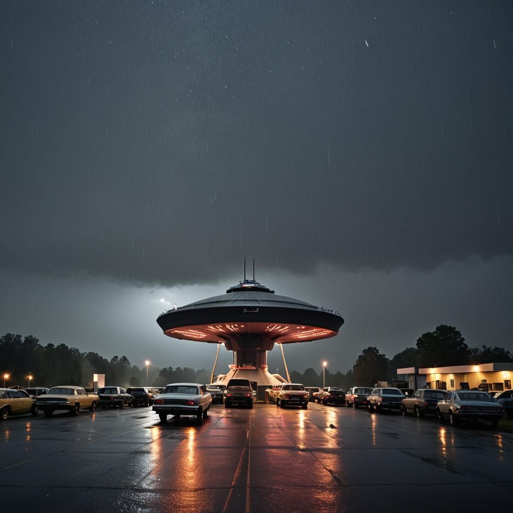 UFO Sighting at Rainy Drive-In Theater
