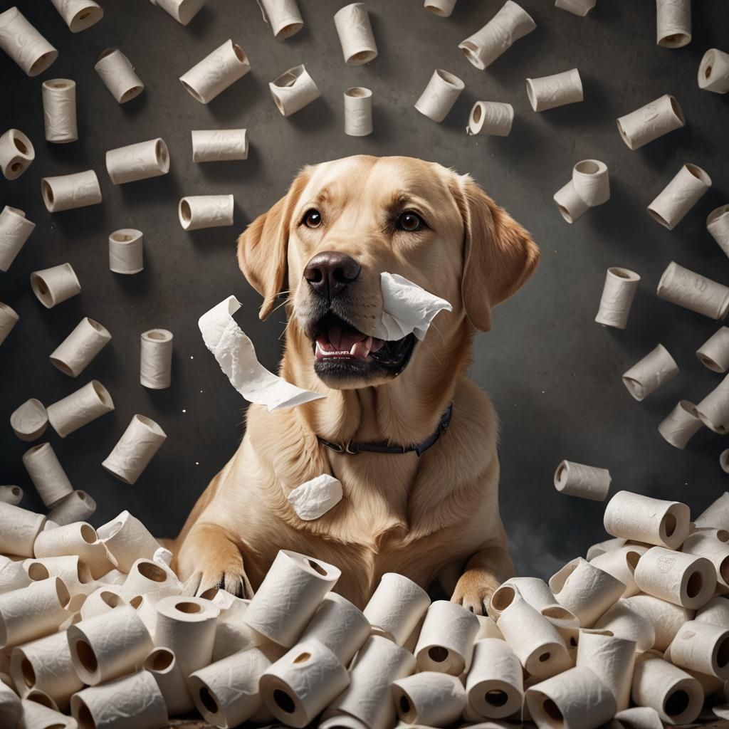 Labrador Retriever with Toilet Paper: Fantasy Concept Art
