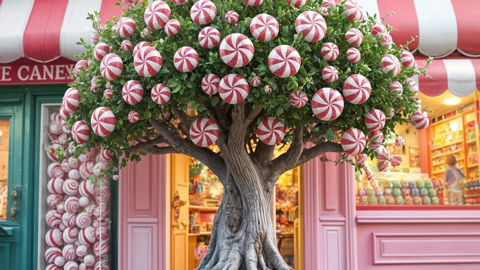 Candy Tree Sprouting from Storefront in 8K