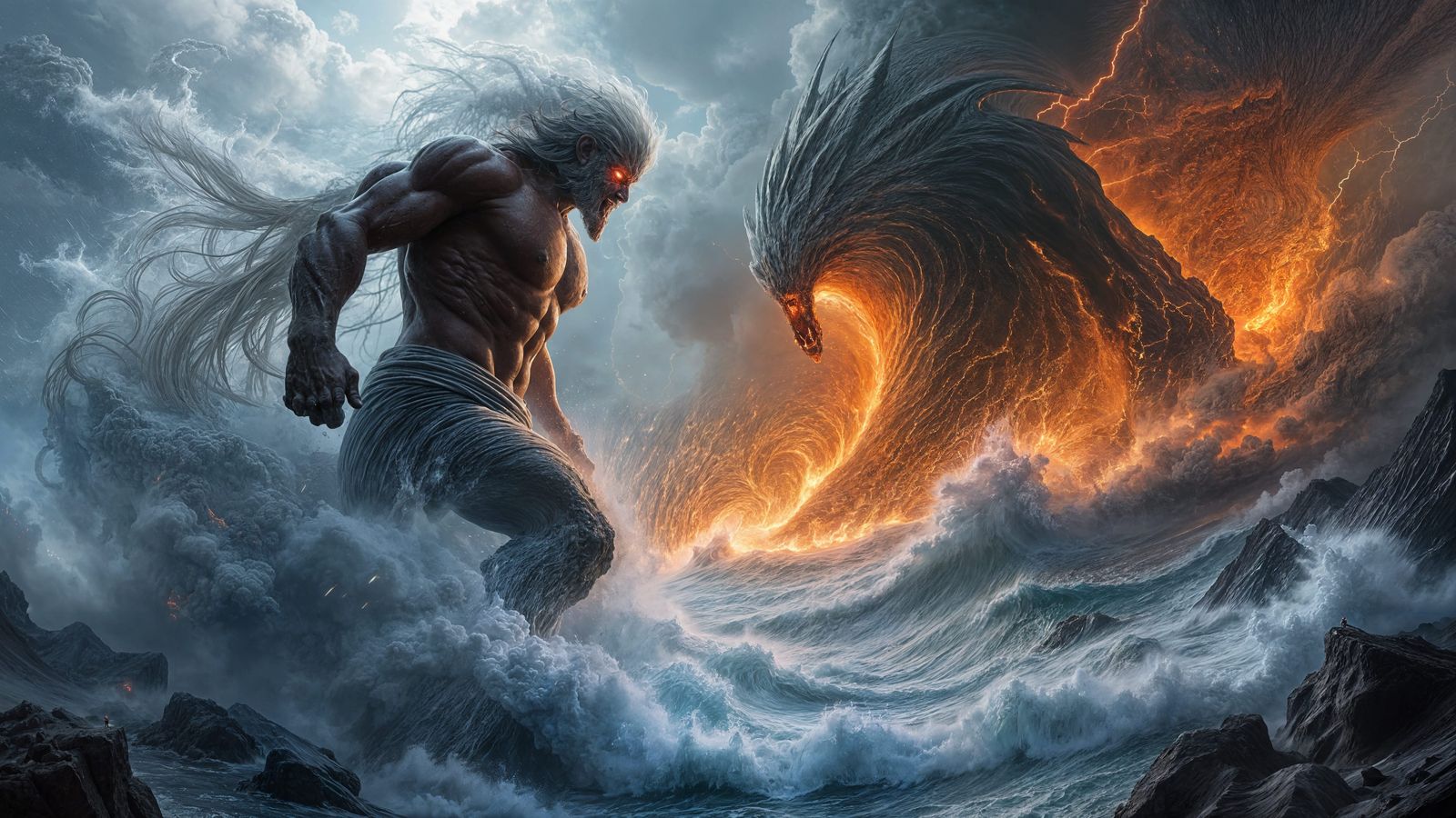 Hurricane and Volcano Battle in Human Form