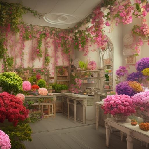 Hyperdetailed 3D Flower Shop Render