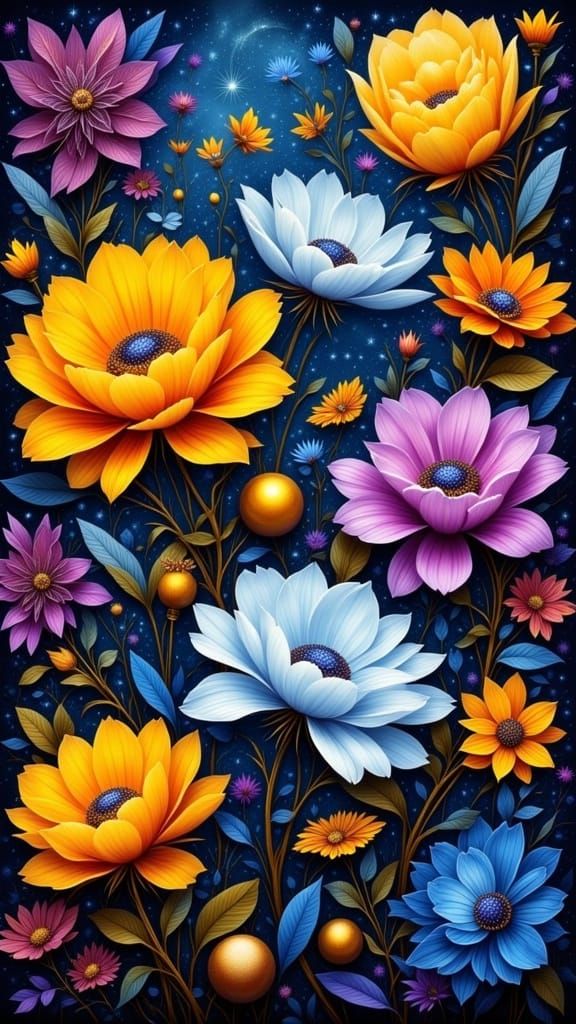 Astral Cosmic Flower Wall Wallpaper in Vibrant Hues