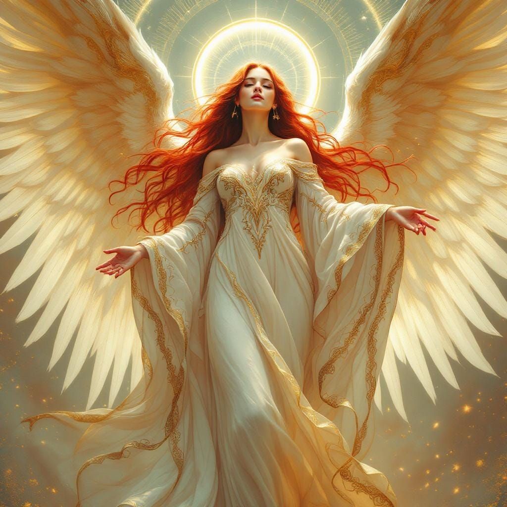 Fantasy Angel Vehuiah Portrait in Art Nouveau Style