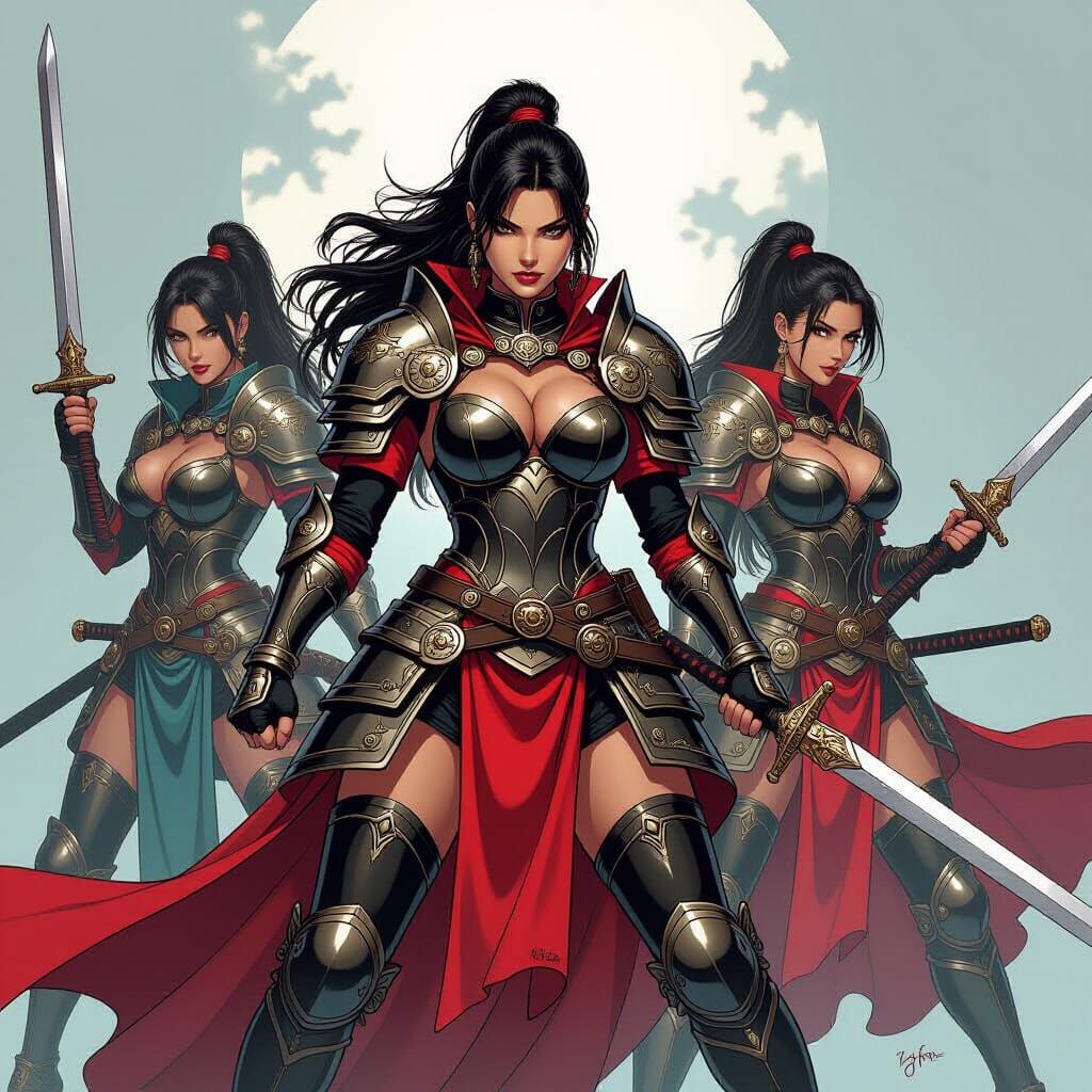 Dynamic Female Warriors in Comic Book Style