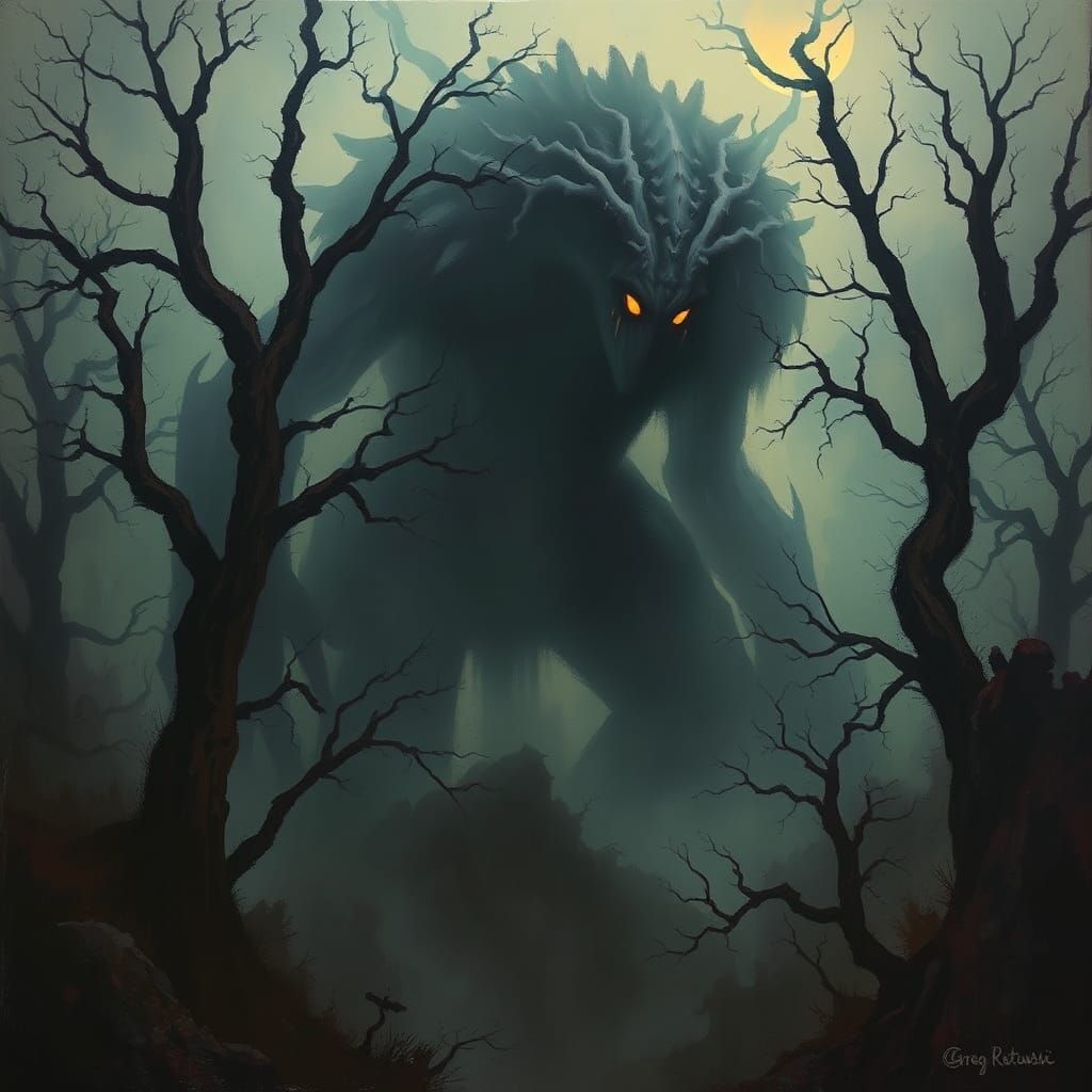 Ominous Forest Creature in Mystical Dark Fantasy Style