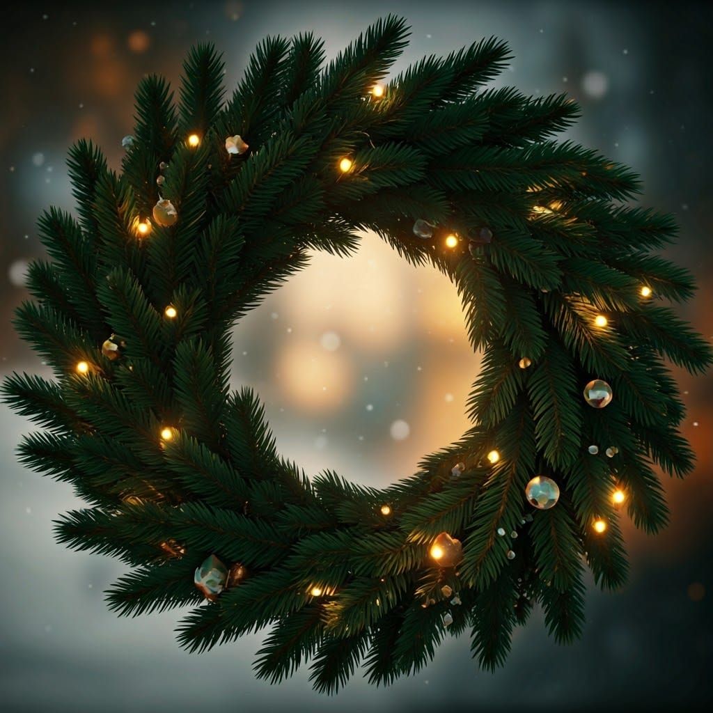 Whimsical Christmas Wreath in Golden Light