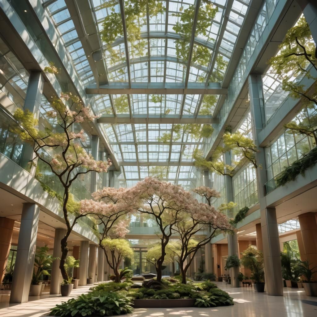 Translucent Polycarbonate atrium blossoming trees