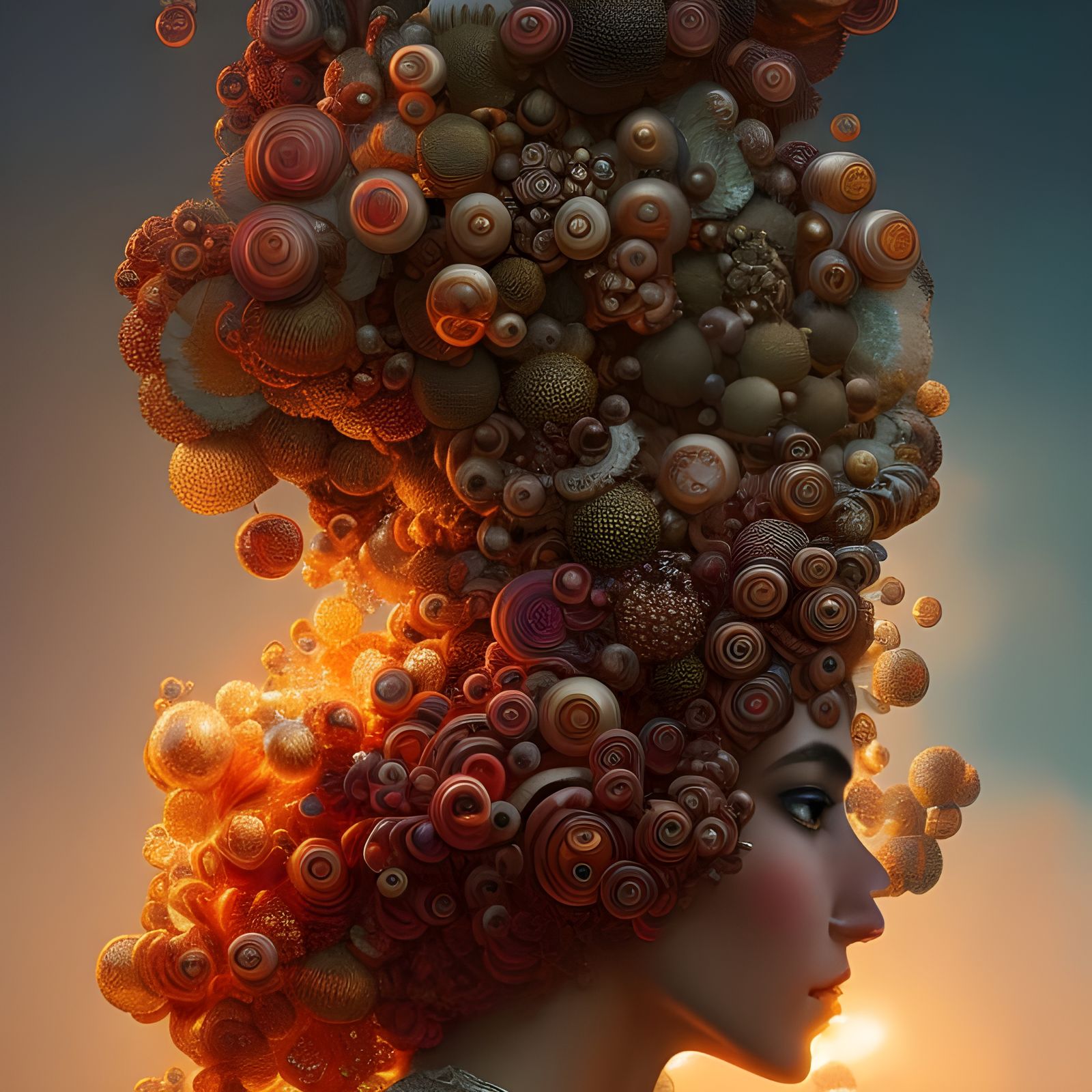 Mushroom Woman in Latex Outfit, Detailed Digital Art