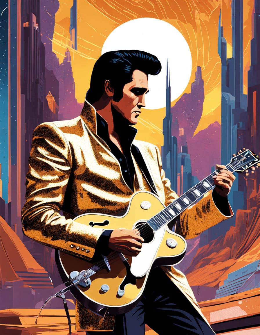 Elvis Presley in Vibrant Fractal Cosmic Dreamscape