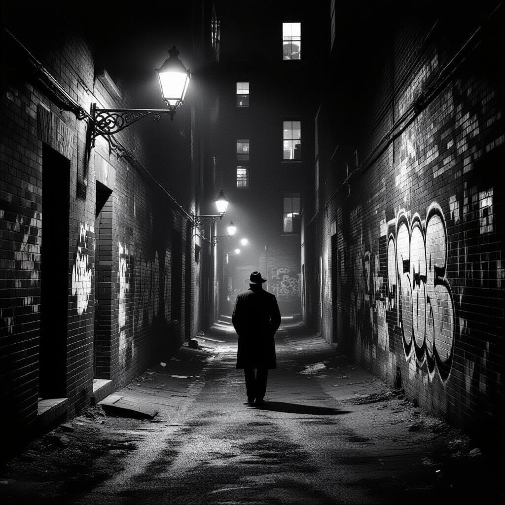 Documentarian Lost in Shadowed Urban Alleyway