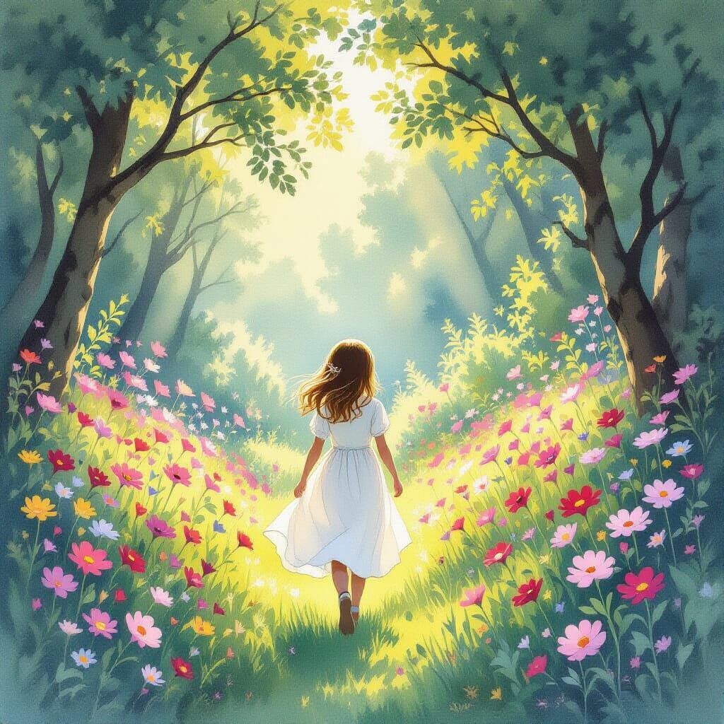 Girl in White Dress Walks Through Enchanted Forest