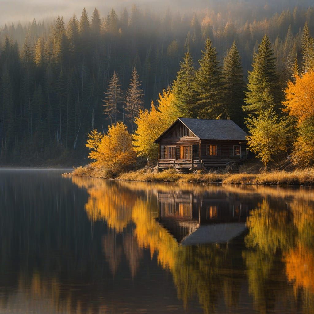 Canadian Autumn Landscape with Moose in Serene Lake Scene
