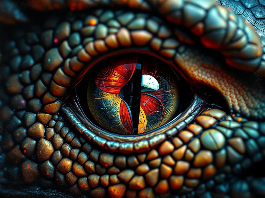 Detailed Dragon Eye with Glitchcore Elements
