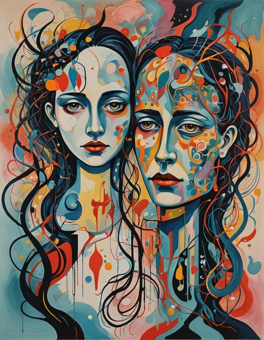 Ethereal Friends in Vibrant Surrealist Abstraction