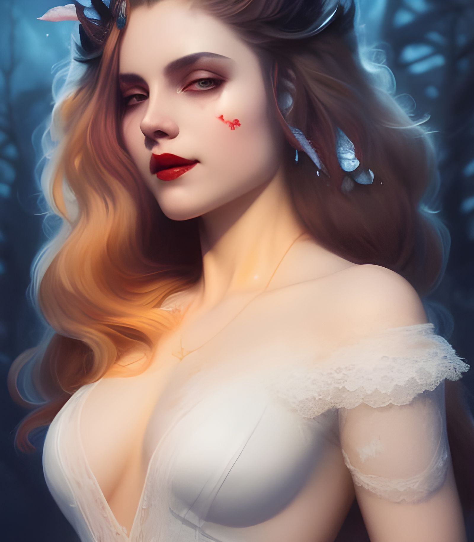 Smiling Vampire Girl Portrait in Hyperdetailed Style