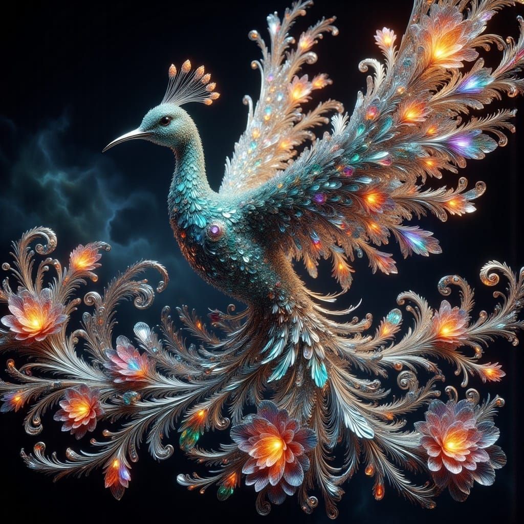 Peacock Adorned with Crystalline Ribbons