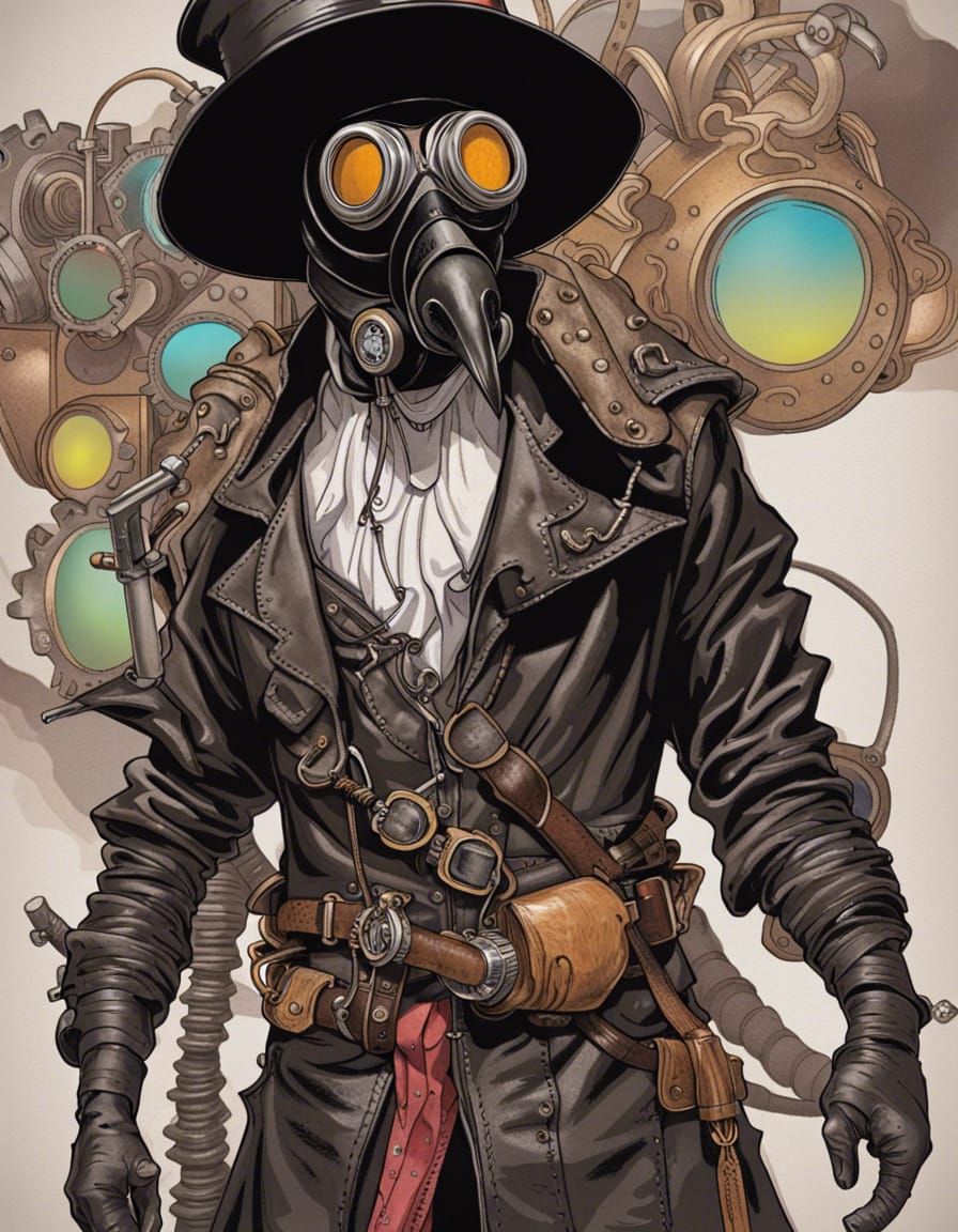 Steampunk Plague Doctor Portrait in Vibrant Style