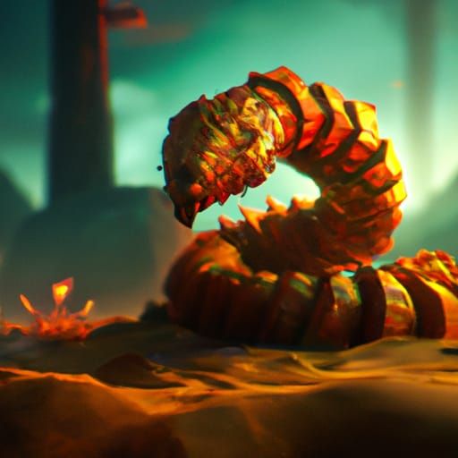 Detailed Fire Sand Worm Fantasy Concept Art