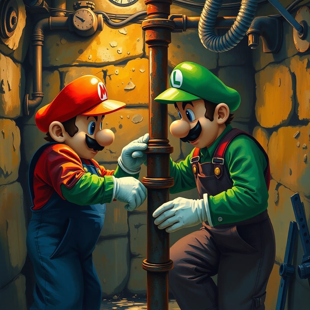 Brotherly Plumbing Masters in a Vintage Impressionist Master...