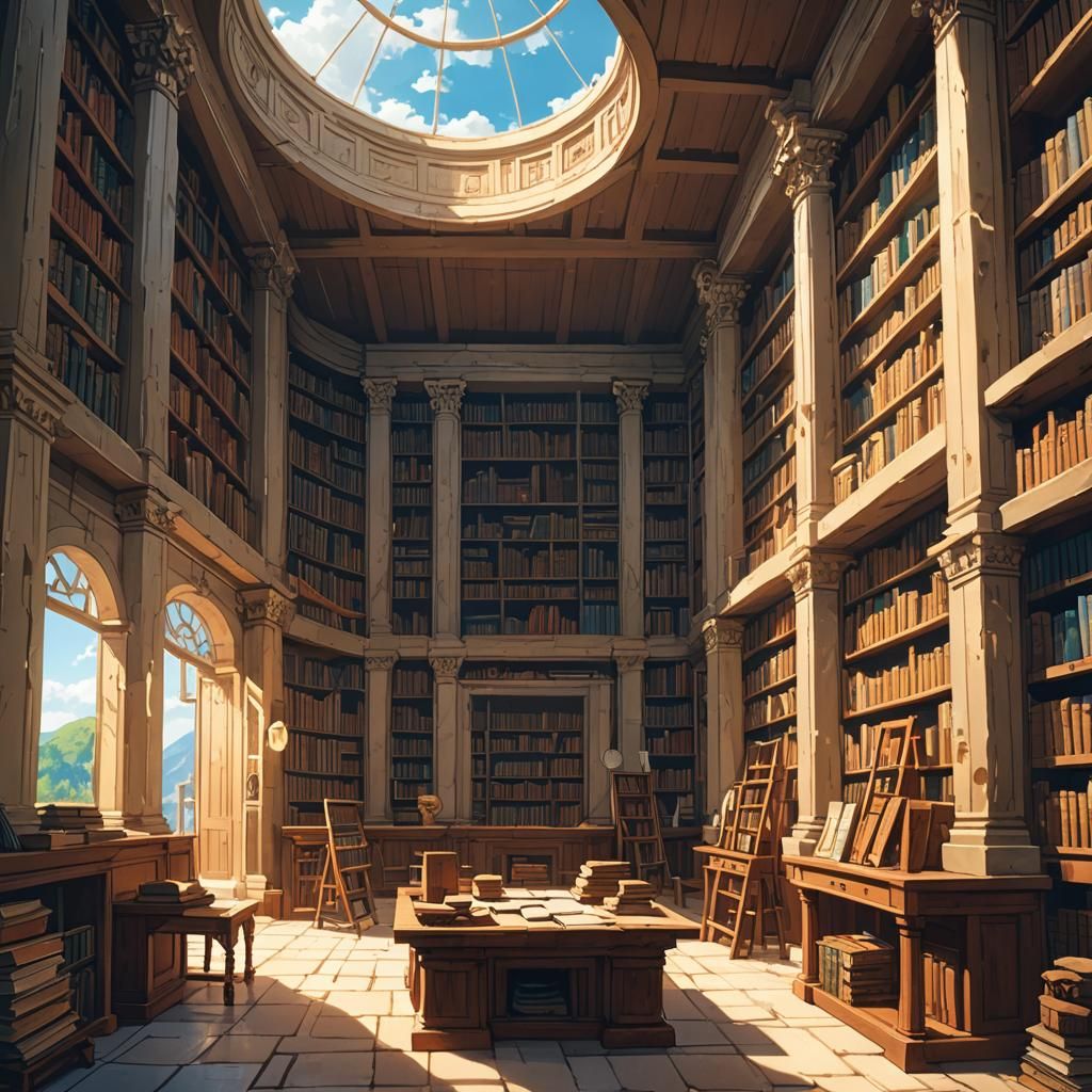 Ancient Greek Library in Anime Style
