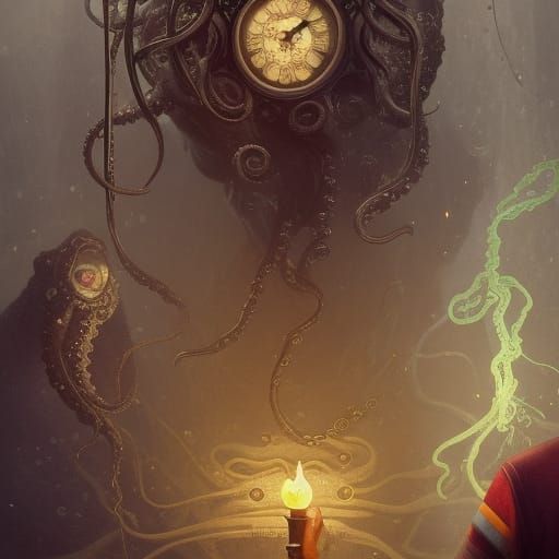 Surreal Melting Clock with Father Time in Organic Style
