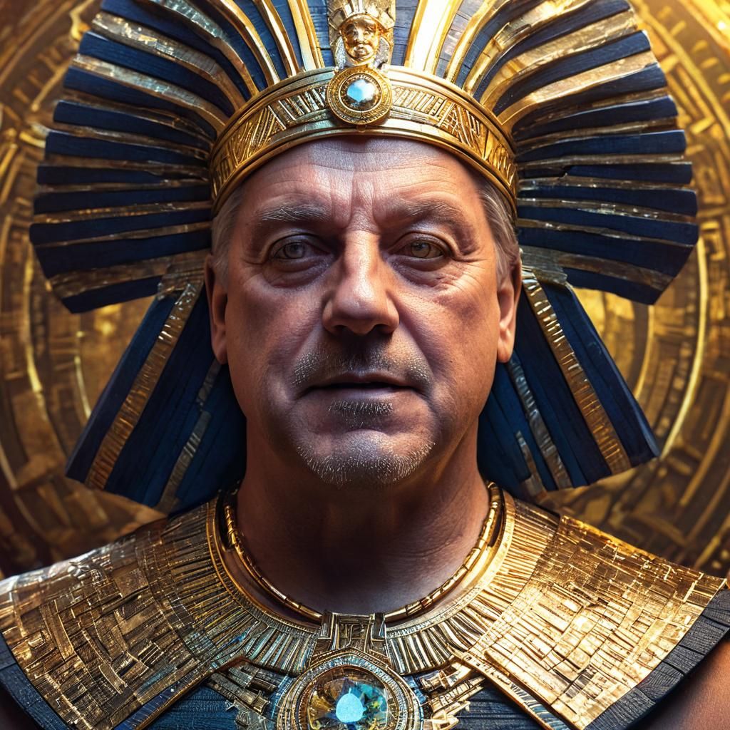 Regal Pharaoh Portrait with Golden Headdress