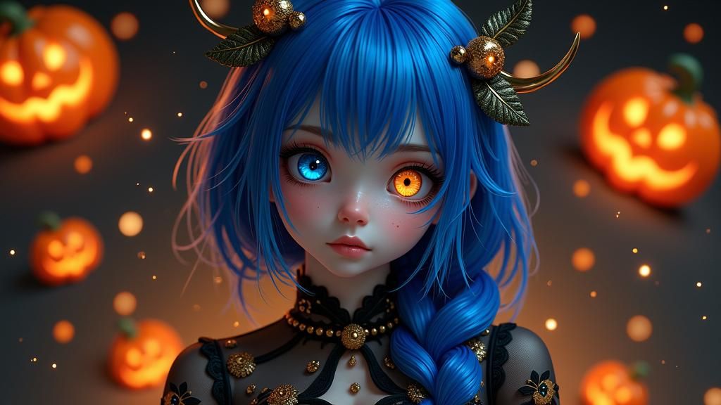 Blue-Haired Cyclops in Halloween Pajamas