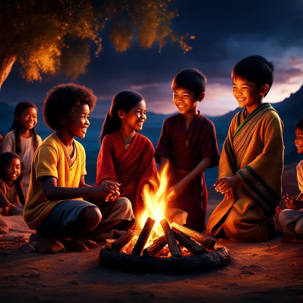 Children United Around Campfire: Fantasy Concept Art