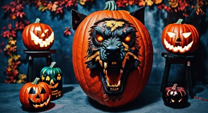 Whimsical Fabric Werewolf with Halloween Pumpkin