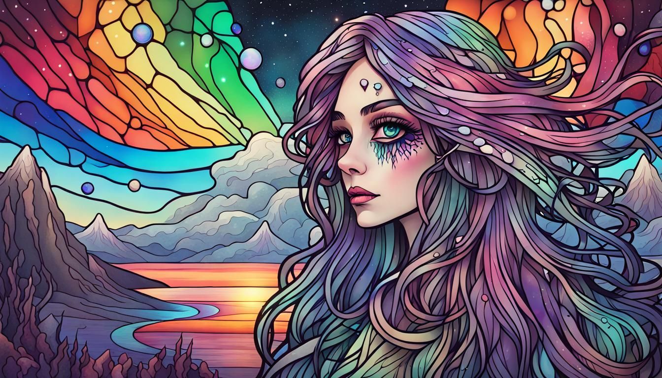 Stained Glass Galactic Lovecraftian Girl